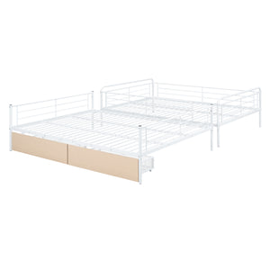 Full XL Over Queen Metal Bunk Bed with 2 Drawers, White