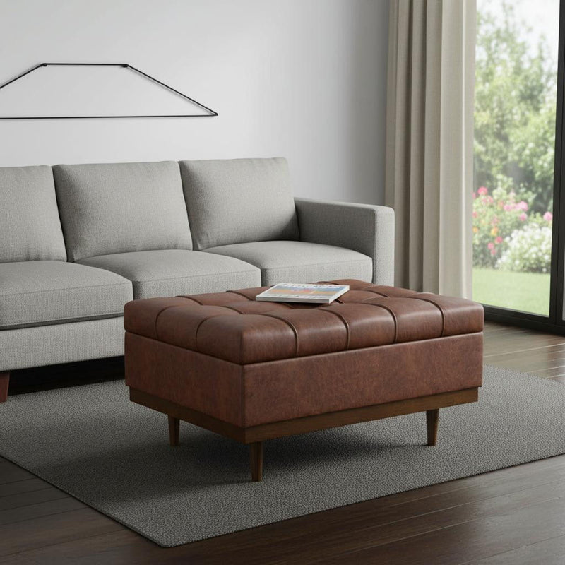 34" Upholstery Storage Ottoman - Walnut / Brown