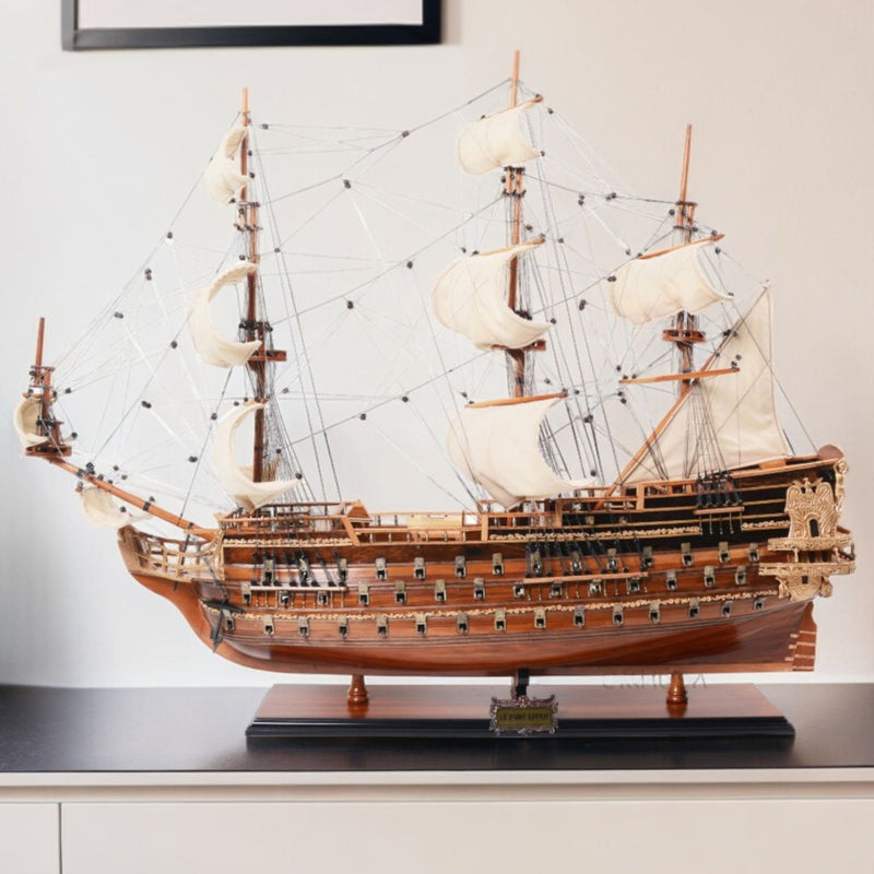 Hand Painted St. Espirit Model Boat - Brown