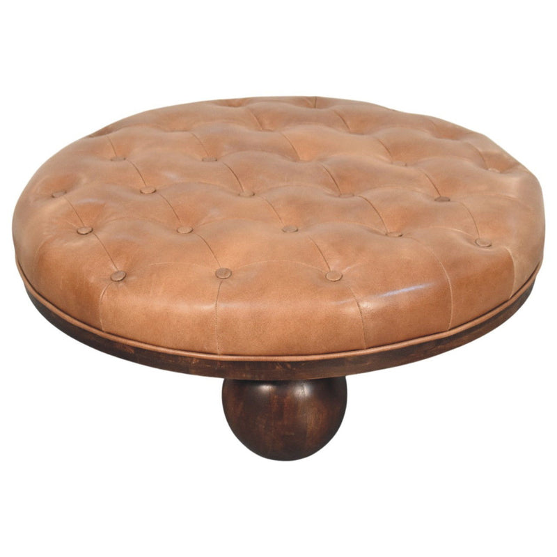 Genuine Leather And Solid Wood Coffee Table - Brown