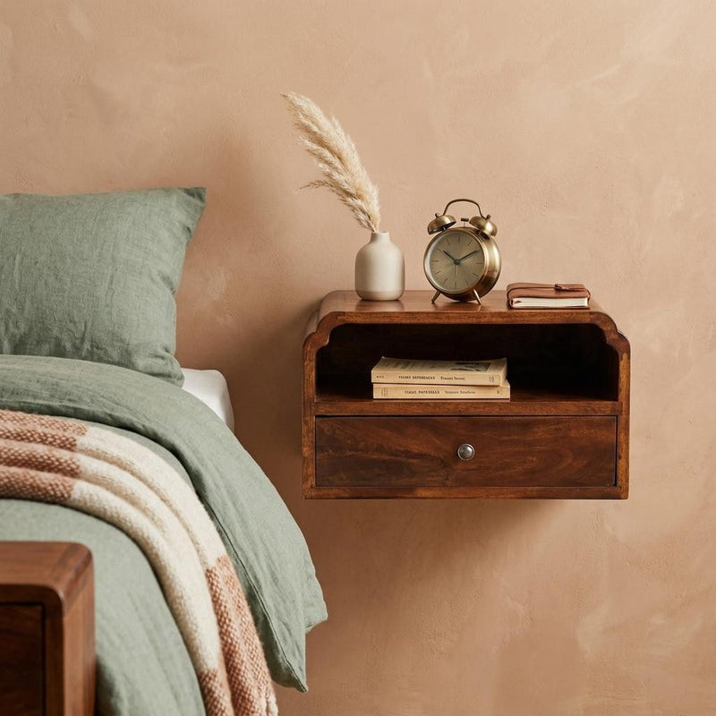 Solid Wood Two Drawer Floating Nightstand (731531) - Brown
