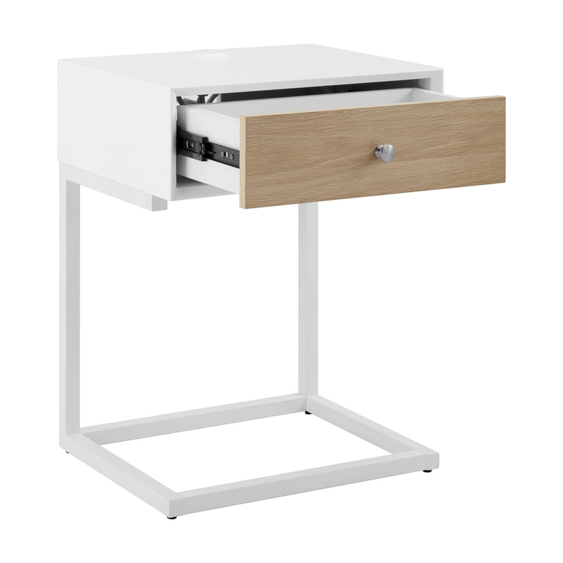 End Table With Drawer And USB Port - White