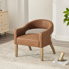 Load image into Gallery viewer, Upholstered Open Back Armchair With Weathered Rubberwood Legs

