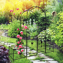 Load image into Gallery viewer, Metal Garden Arch With Gate High Climbing Plants Support Rose Arch Outdoor - Black
