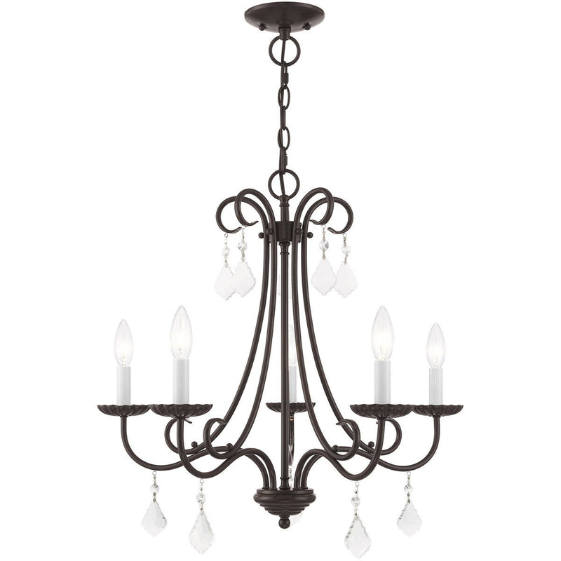 22" Five-Light Dimmable Chandelier With Shades - Bronze