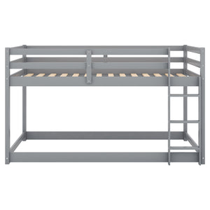 Twin over Twin Floor Bunk Bed with Ladder , Gray(Old SKU:WF281727AAE/WF286602AAE)