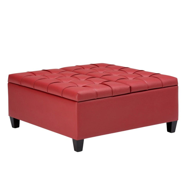 Leather Cocktail Ottoman With Storage - Red / Espresso
