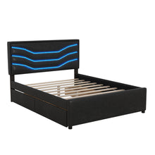 Load image into Gallery viewer, Queen Size Upholstered Storage Platform Bed with LED, 4 Drawers and USB Charging, Black
