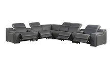 Load image into Gallery viewer, Italian Leather Power Reclining Curved 8 Piece Corner Sectional With Console - Gray
