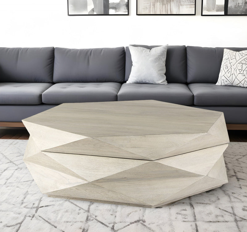 Solid Wood Hexagon Lift Top Coffee Table - Natural
