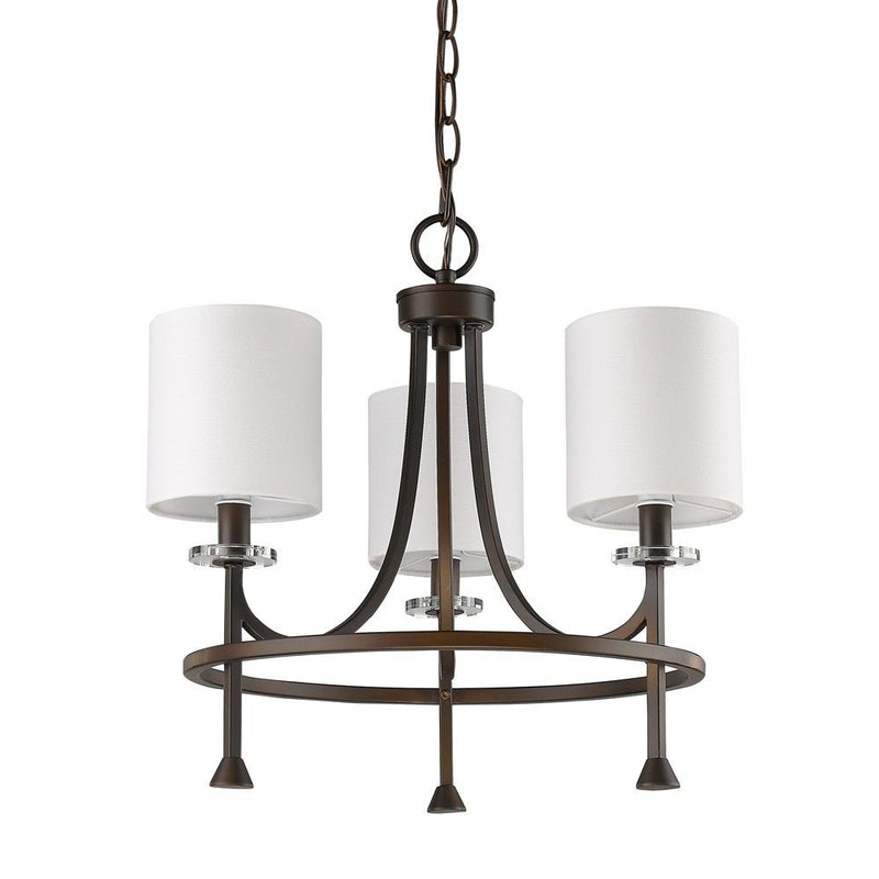Candle Style Three Light Metal Dimmable Chandelier With Shades - Bronze / White