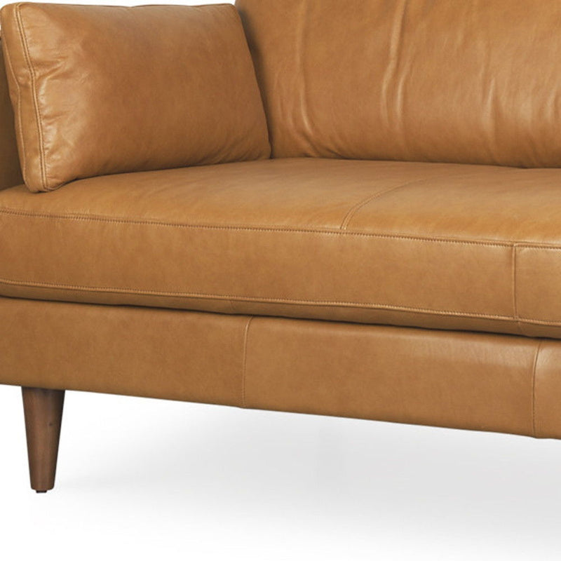 Leather Sofa Toss Pillows With Brown Legs - Tan