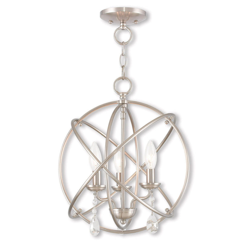 17" Three-Light Dimmable Chandelier With Shades - Nickel