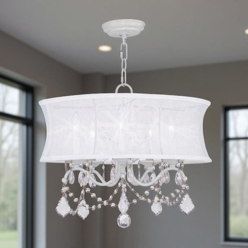19" Five Light Dimmable Chandelier With Shades - White