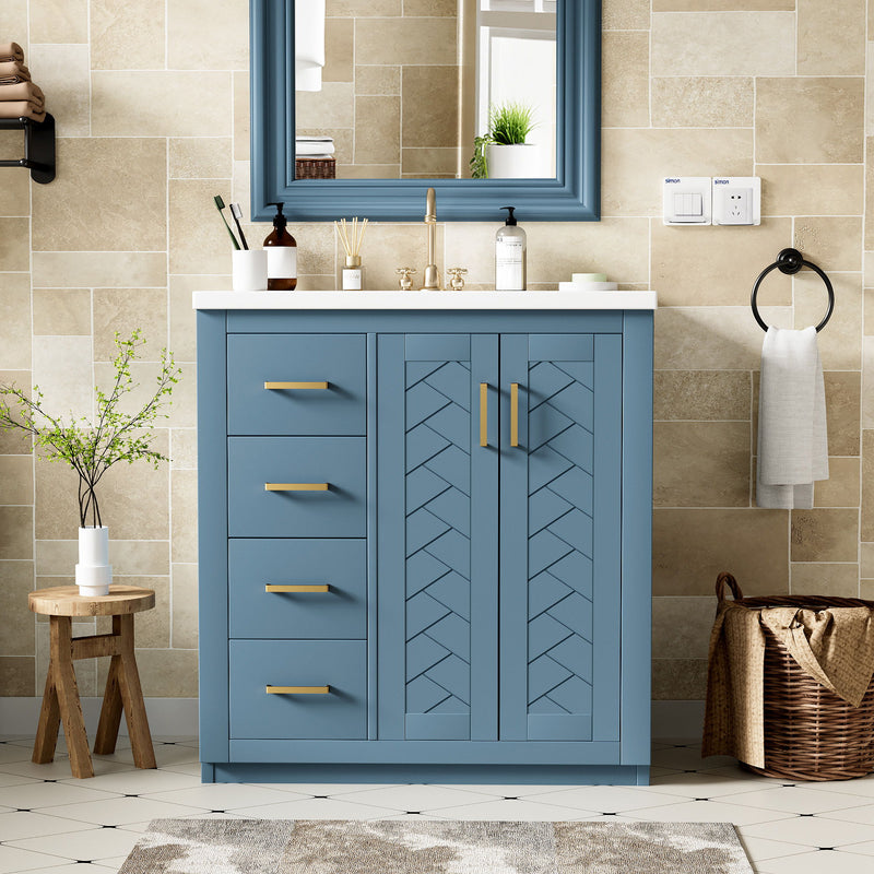Retro Style Bathroom Vanity With 3 Drawers & Soft-Closing Doors