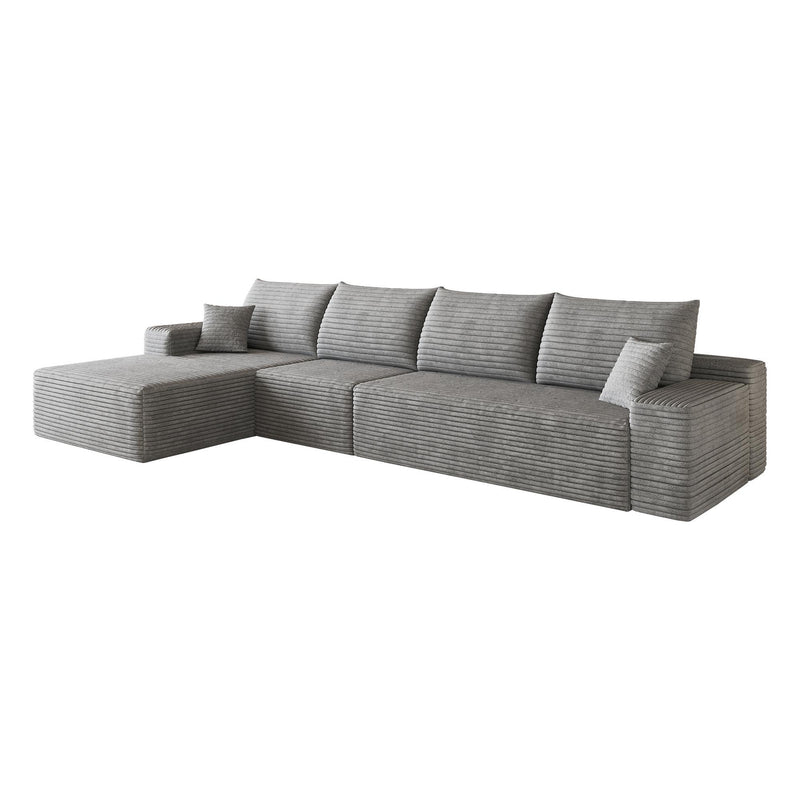 Corduroy Modular L Shaped Sofa And Chaise Sectional (762638) - Gray