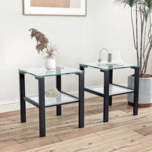 Load image into Gallery viewer, Glass Two Layer Tea Table, Small Round Table, Bedroom Corner Table, Living Room Side Table, Transparent (Set of 2) - Black
