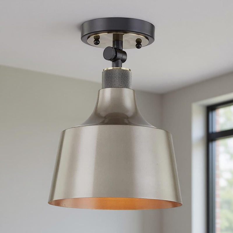 Shaded Metal Dimmable Flush Chandelier With Shades - Gray