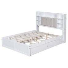 Load image into Gallery viewer, Multi-functional Full Size Bed Frame with 4 Under-bed Portable Storage Drawers and Multi-tier Bedside Storage Shelves, White
