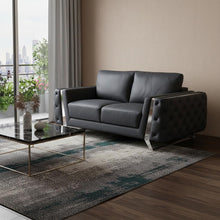 Load image into Gallery viewer, Genuine Leather Loveseat - Dark Gray / Silver
