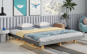 King Size Floating Bed with LED Lights Underneath,Modern King Size Low Profile Platform Bed with LED Lights,Grey