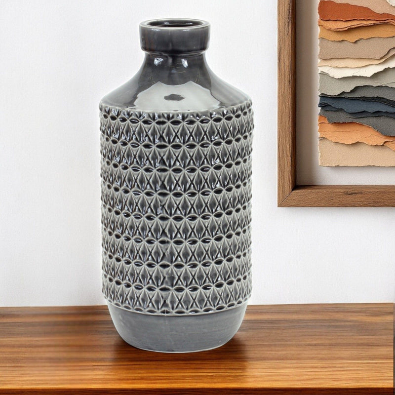 Geometric Cylinder Table Vase - Gray