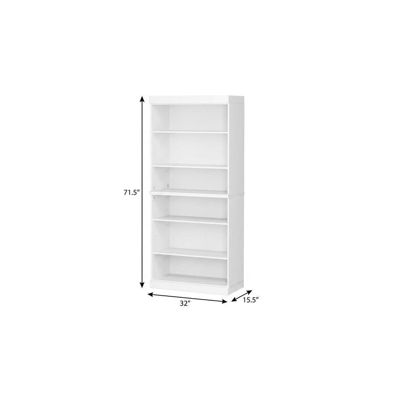 Adjustable Six Tier Library Bookcase - White