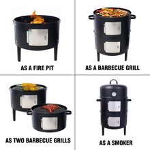 Load image into Gallery viewer, Heavy Duty Round Bbq Grill 17" Steel Charcoal Smoker For Outdoor Cooking - Black
