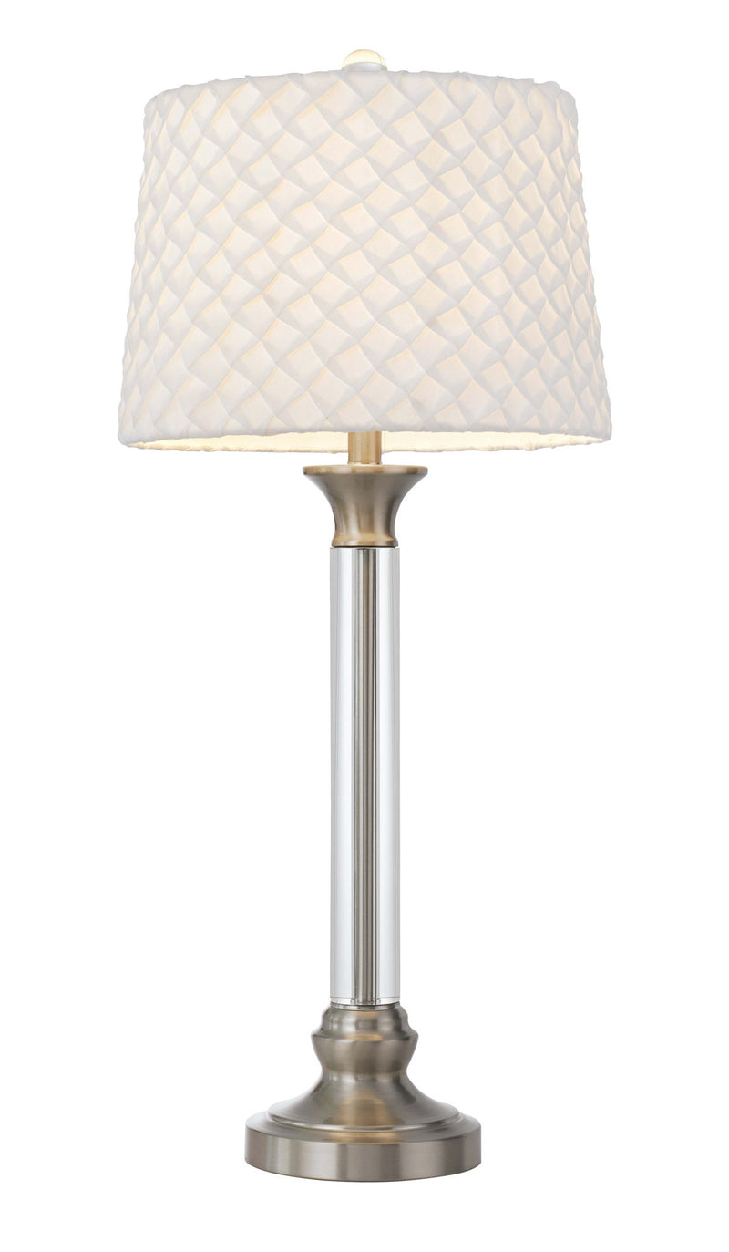 Metal Table Lamp With White Empire Shade - Nickel