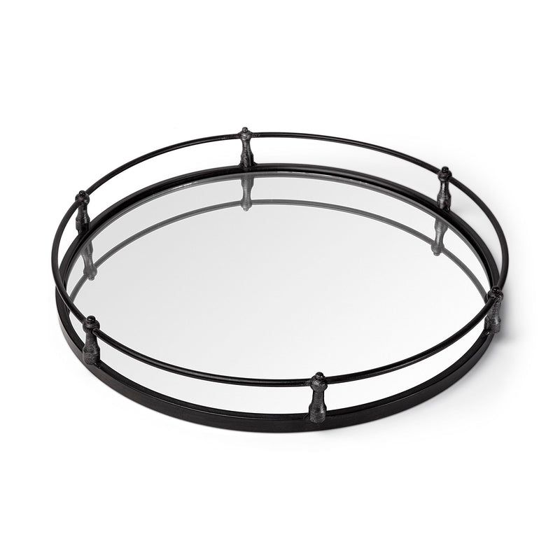 24" Round Metal Indoor Outdoor Tray With Handles - Silver