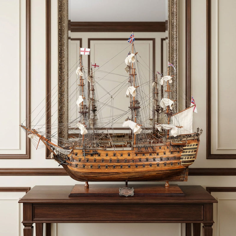 Hand Painted Model Boat Tabletop Sculpture (401842) - Brown