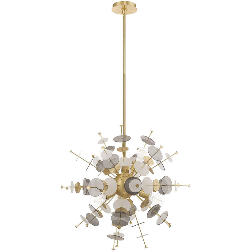 32" Six Light Dimmable Chandelier With Shades - Brass
