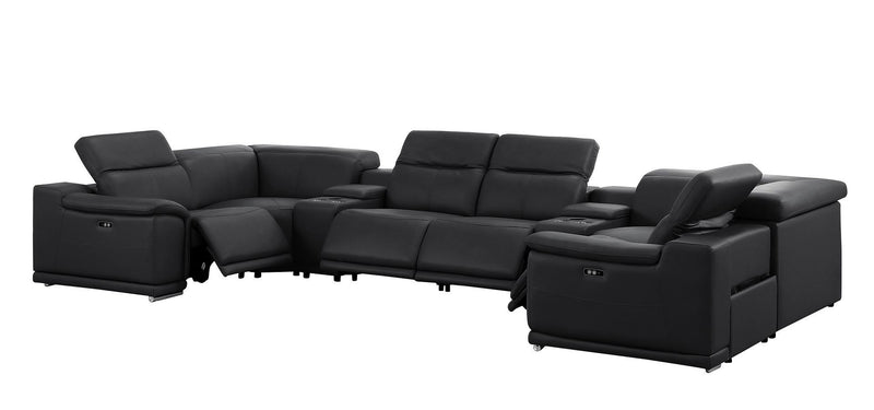 Leather Modular U Shaped Eight Piece Corner Sectional With Console - Black