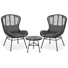 Load image into Gallery viewer, Cowan - Outdoor Wicker And Glass 3 Piece Chat Set With Cushions - Gray

