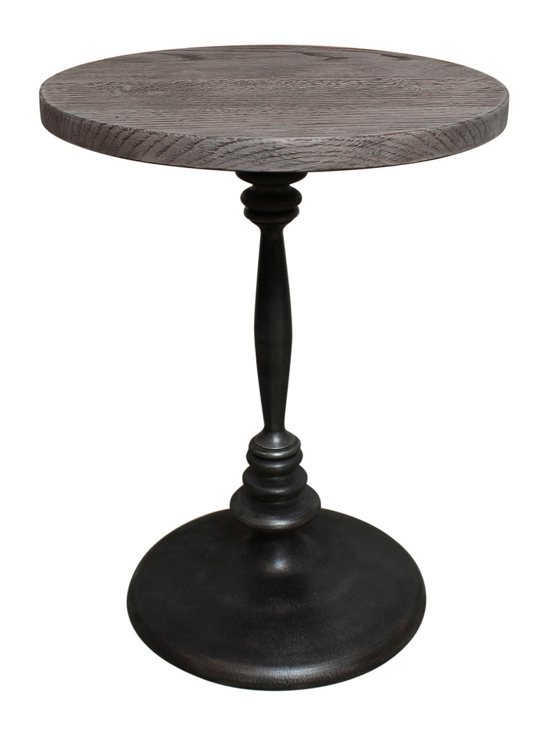 Distressed Solid Wood And Iron Round Pedestal End Table - Black