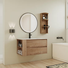 Load image into Gallery viewer, Modern Wall Mounted Bathroom Vanity With Ceramic Sink And Storage Rack, 2 Soft Close Drawers
