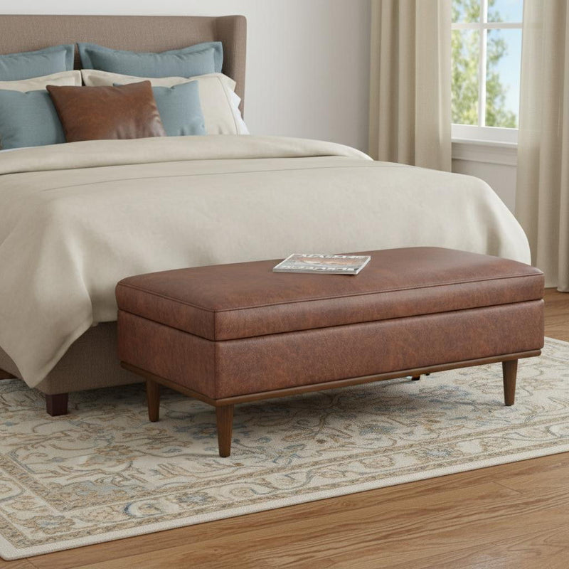 Leather Cocktail Ottoman With Storage Transitional Style - Brown