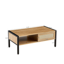 Load image into Gallery viewer, 40.16&quot; Rattan Coffee Table, Sliding Door For Storage, Metal Legs, Modern Table For Living Room

