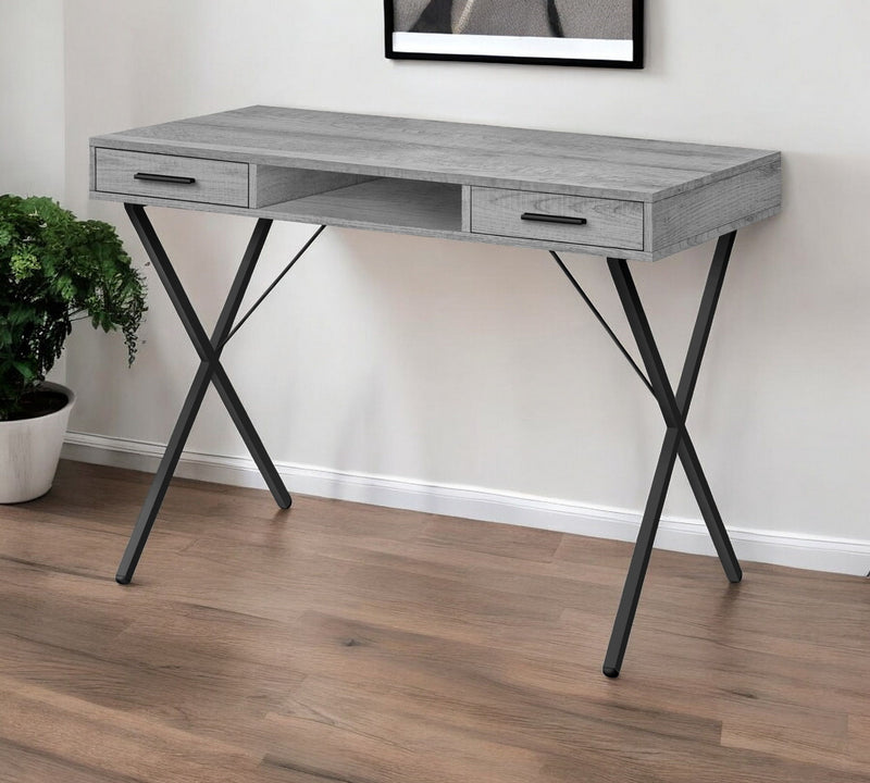 42" Computer Desk With Two Drawers - Gray And Black