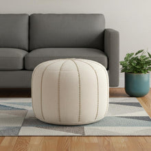 Load image into Gallery viewer, Fabric Striped Round Pouf Ottoman - Beige / Taupe
