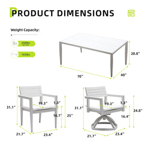 Modern Patio Furniture Dining Set With Swivel Rockers Chairs, Sunbrella Cushions, 2 Tone Table