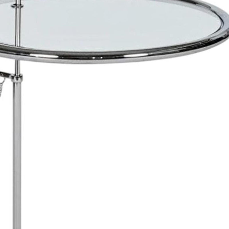 Glass And Metal Height Adjustable Round End Table - Clear / Silver