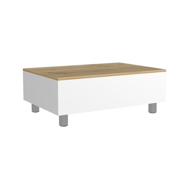 32" Wood And Metal Lift Top Coffee Table - White And Oak