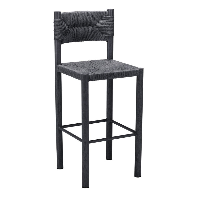 Rattan Aluminum Low Back Bar Height Bar Chairs (Set of 2) - Black