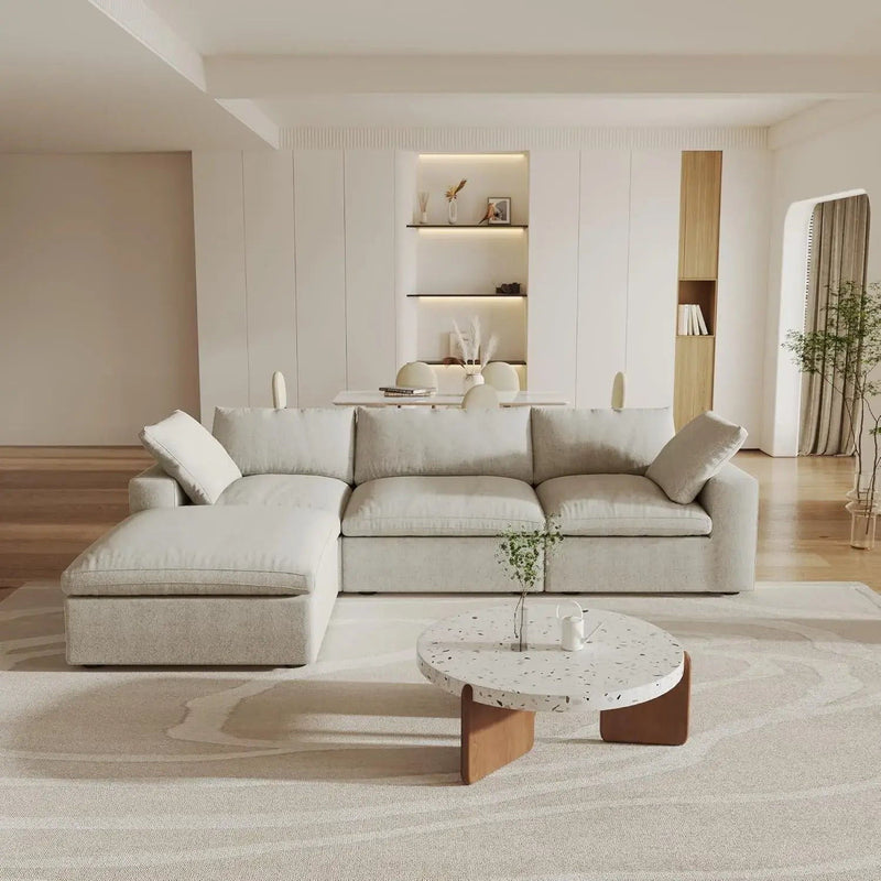 Two Piece Living Room Set Blend Modular Sofa With Ottoman Storage - Khaki