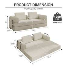 Load image into Gallery viewer, Convertible Sleeper Sofa Bed With Cylindrical Pillow, Fixed Shape Frame
