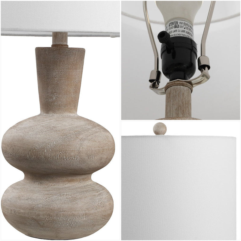 Gourd Table Lamp With Drum Shade - Brown