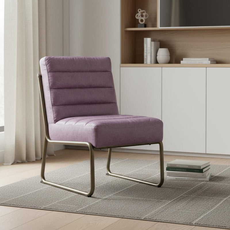 Top Grain Leather And Steel Ikat Side Chair - Wisteria