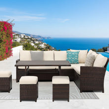 Load image into Gallery viewer, 7 Piece Patio Dining Set With Cushions, Modular Sectional Sofa &amp; Storage Table
