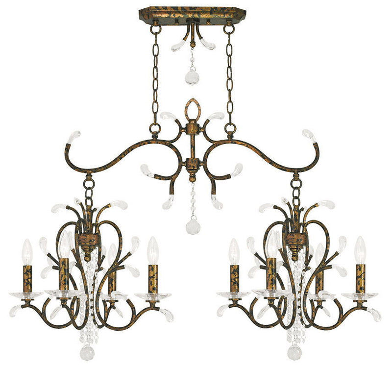 29" Eight Light Metal Dimmable Chandelier With Shades - Bronze / Clear